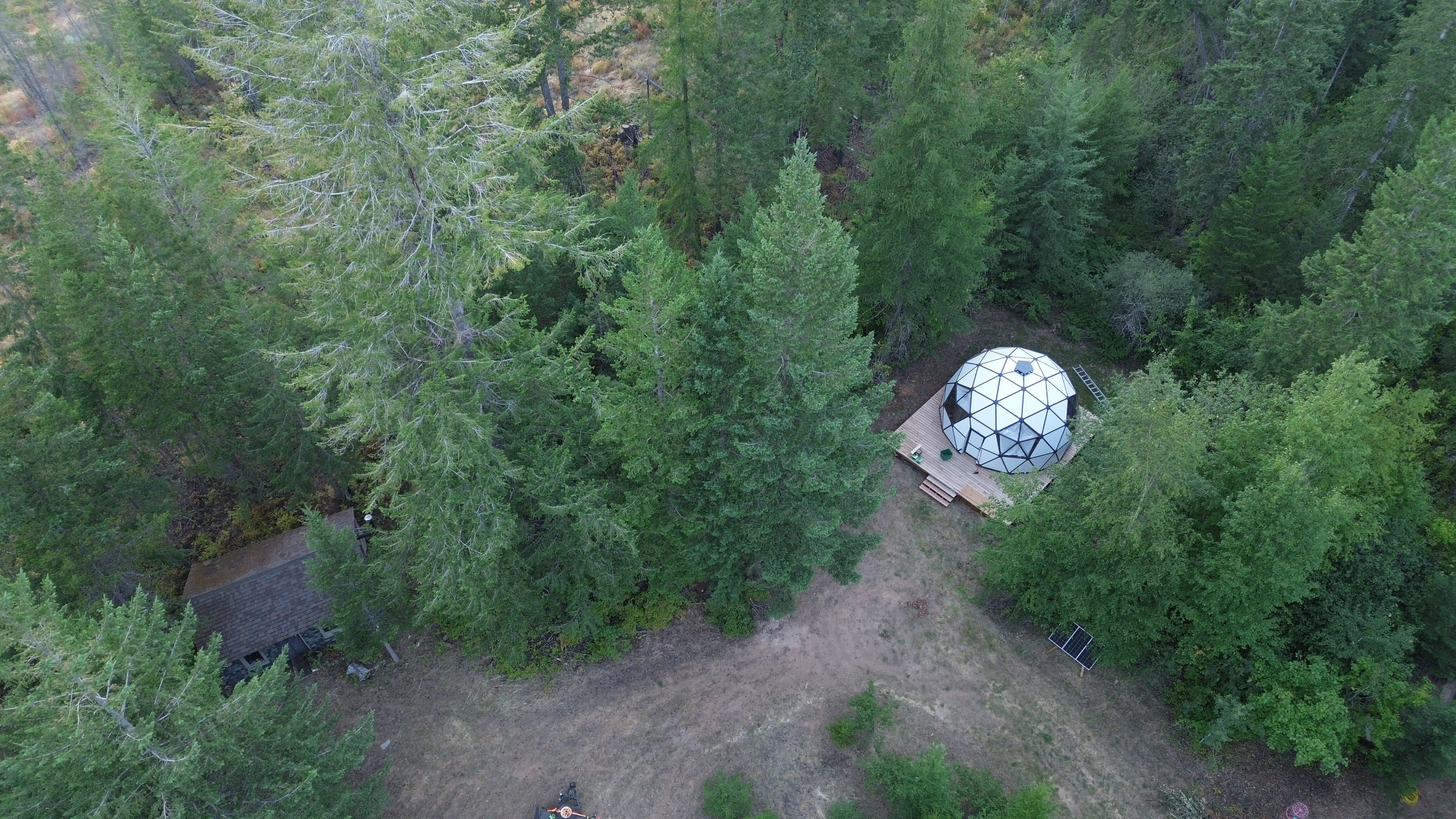 Drone medium height with dome and old cabin